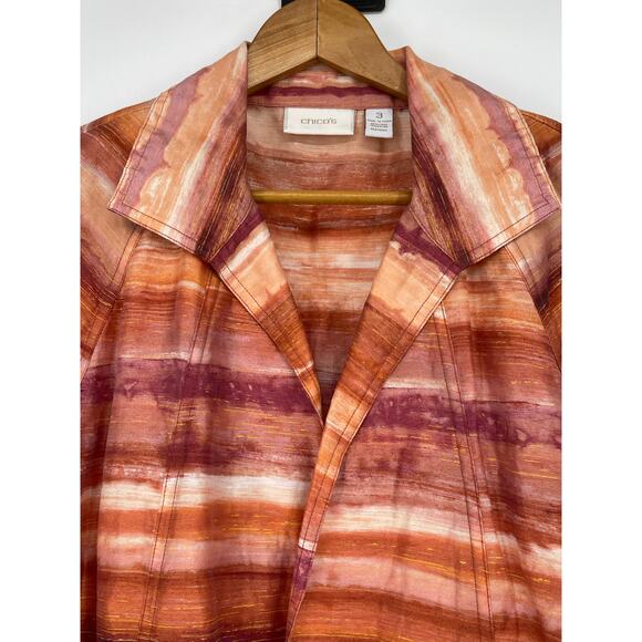 Chico's Open Front Blazer‎ Orange Shadow Striped Linen Blend Women’s Size 16 - Picture 3 of 5